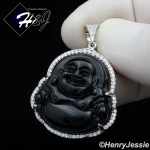 MEN 925 STERLING SILVER BLACK ONYX/JADE GOLD/SILVER BLING BUDDHA PENDANT*SP236