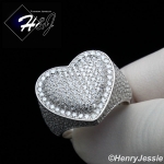 MEN WOMEN 925 STERLING SILVER LAB DIAMOND BLING 3D HEART SHAPE RING*SR125