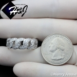 MEN WOMEN 925 STERLING SILVER FULL ICY LAB DIAMOND BLING CUBAN CURB LINK RING*SR128