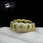 MEN WOMEN 925 STERLING SILVER FULL ICY LAB DIAMOND BLING GOLD CUBAN CURB LINK RING*GR128