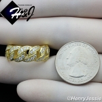 MEN WOMEN 925 STERLING SILVER FULL ICY LAB DIAMOND BLING GOLD CUBAN CURB LINK RING*GR128