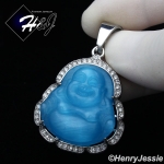 MEN WOMEN Stainless Steel Jade/Onyx/Blue/Pink/White Gemstone Silver ICED Buddha Pendant*P117