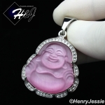 MEN WOMEN Stainless Steel Jade/Onyx/Blue/Pink/White Gemstone Silver ICED Buddha Pendant*P117