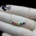WOMEN 925 STERLING SILVER RAINBOW GEMSTONE ROUND CZ PENDANT CHAIN NECKLACE*WN3