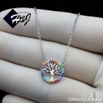 WOMEN 925 STERLING SILVER RAINBOW GEMSTONE TREE OF LIFE PENDANT NECKLACE*WN6