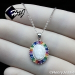 WOMEN 925 STERLING SILVER RAINBOW GEMSTONE VIRGIN MARY PENDANT CHAIN NECKLACE*WN9