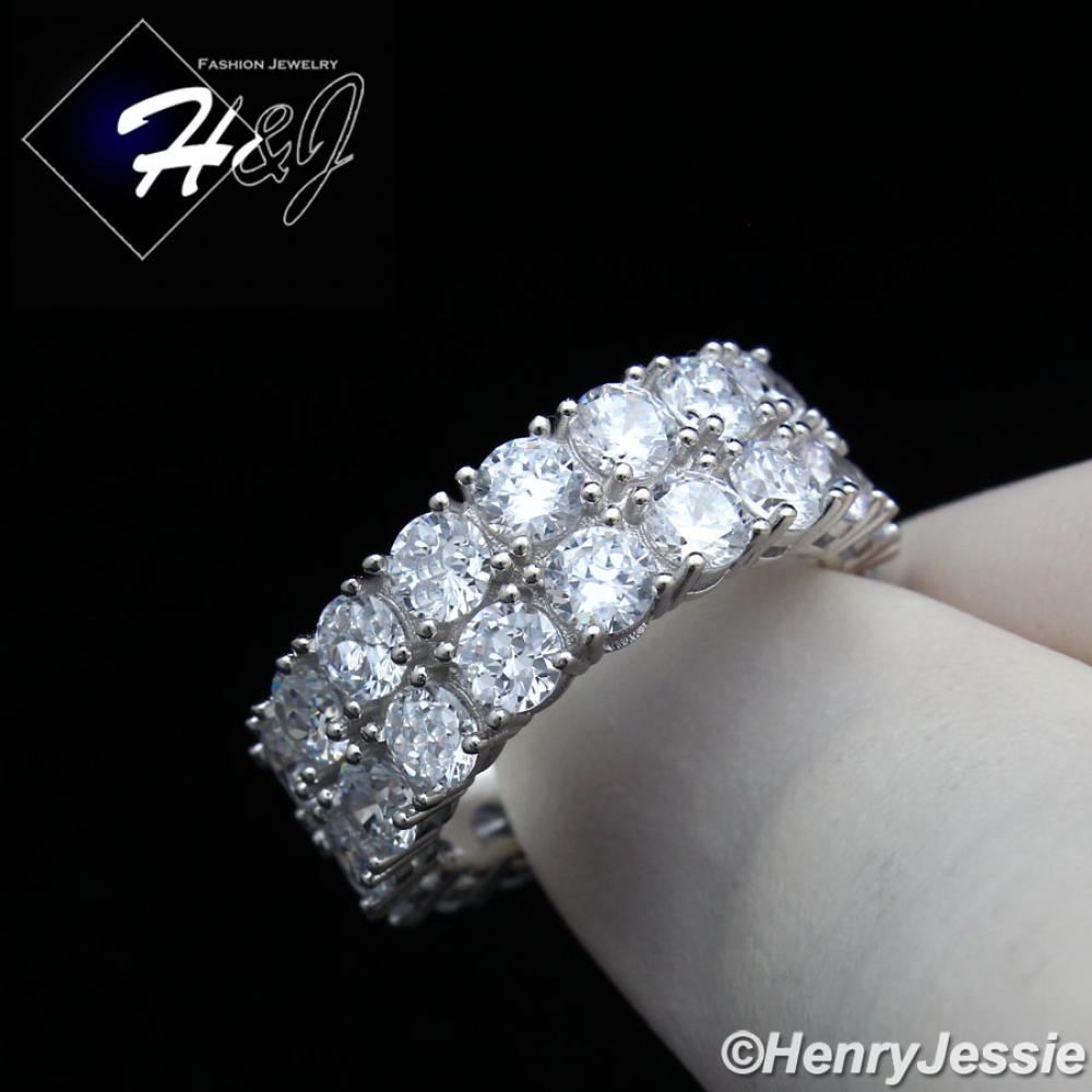 MEN WOMEN 925 STERLING SILVER LAB DIAMOND 8MM ICY 2 ROW TENNIS BAND RING*SR131