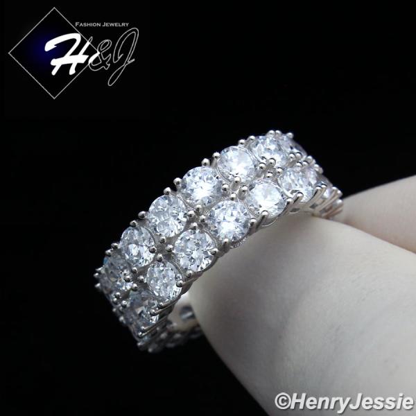 MEN WOMEN 925 STERLING SILVER LAB DIAMOND 8MM ICY 2 ROW TENNIS BAND RING*SR131