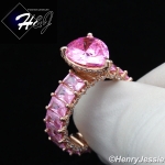 WOMEN 925 STERLING SILVER PEAR SHAPED FULL BLING PINK CZ ROSE GOLD ENGAGEMENT RING*RGR132
