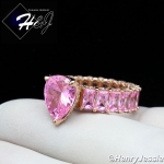 WOMEN 925 STERLING SILVER PEAR SHAPED FULL BLING PINK CZ ROSE GOLD ENGAGEMENT RING*RGR132