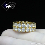 MEN WOMEN 925 STERLING SILVER LAB DIAMOND 8MM GOLD ICY 2 ROW TENNIS BAND RING*GR131