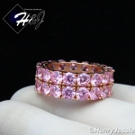 MEN WOMEN 925 STERLING SILVER ICY PINK CZ 8MM ROSE GOLD 2 ROW TENNIS BAND RING*RGR131