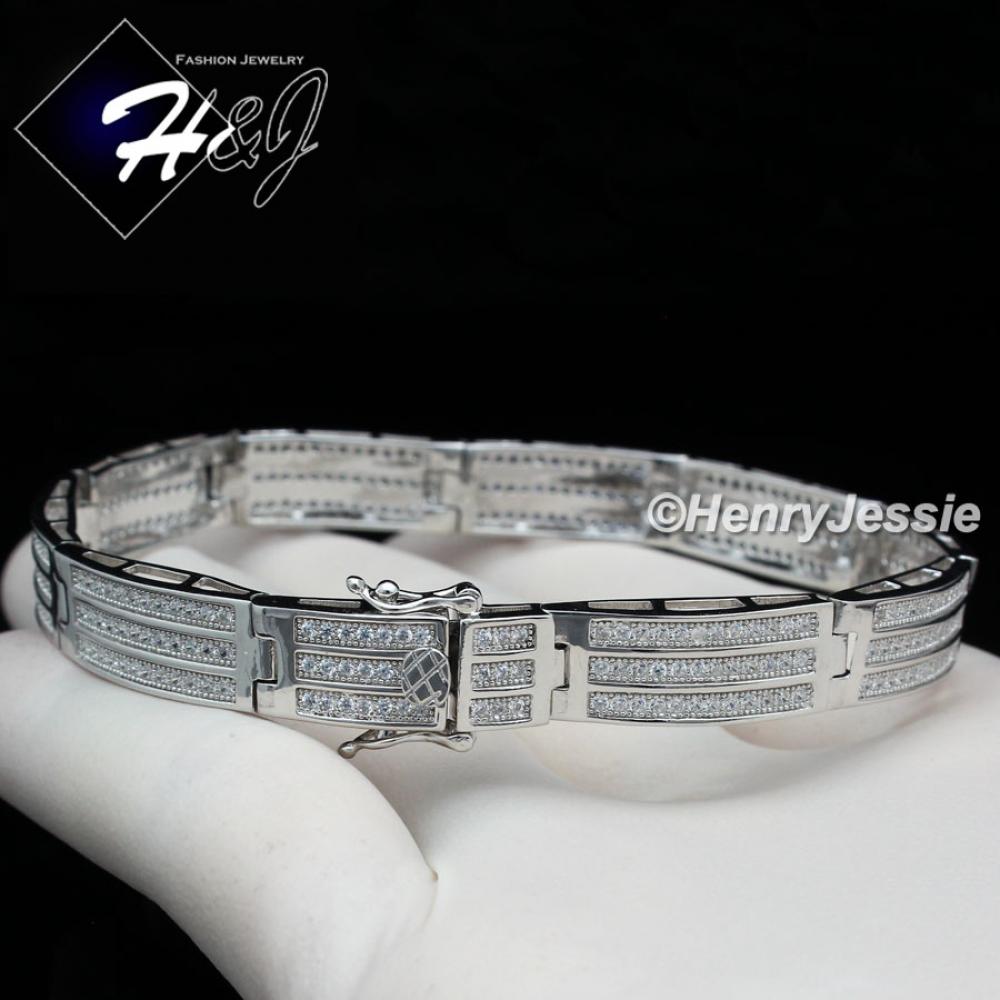 8"MEN 925 STERLING SILVER 8MM ICY LAB DIAMOND BLING CHAIN LINK BRACELET*SB8