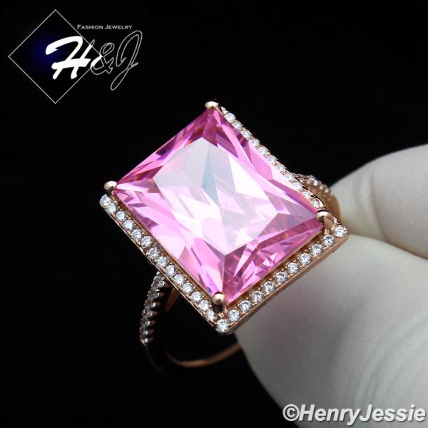 WOMEN 925 STERLING SILVER PINK RECTANGLE CZ ROSE GOLD ENGAGEMENT RING*RGR135