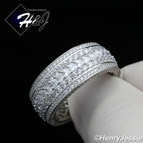 MEN 925 STERLING SILVER FULL LAB DIAMOND 10MM BLING WEDDING BAND RING*SR119