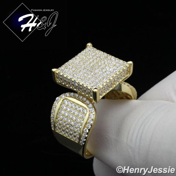 WOMEN 925 STERLING SILVER LAB DIAMOND 15MM GOLD SQUARE ENGAGEMENT RING SIZE 6-9*GR112