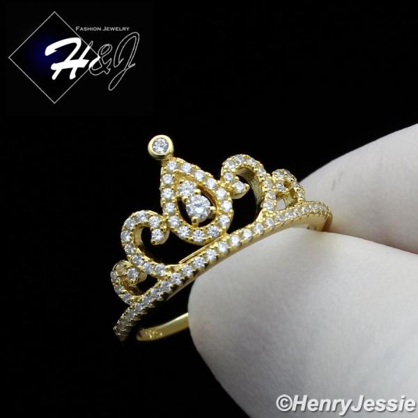 WOMEN 925 STERLING SILVER LAB DIAMOND GOLD BLING CROWN RING SIZE 6-9*SR124