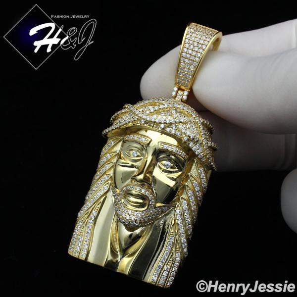 MEN 925 STERLING SILVER ICY LAB DIAMOND GOLD BLING 3D JESUS FACE CHARM PENDANT*GP274