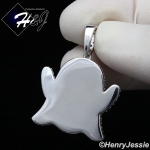 MEN WOMEN 925 STERLING SILVER FULL ICY LAB DIAMOND 3D SILVER GHOST EMOJI CHARM PENDANT*SP272