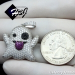 MEN WOMEN 925 STERLING SILVER FULL ICY LAB DIAMOND 3D SILVER GHOST EMOJI CHARM PENDANT*SP272