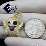 MEN WOMEN 925 STERLING SILVER FULL ICY LAB DIAMOND 3D GOLD GHOST EMOJI CHARM PENDANT*GP272
