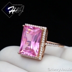 WOMEN 925 STERLING SILVER PINK RECTANGLE CZ ROSE GOLD ENGAGEMENT RING*RGR135
