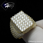 MEN 925 STERLING SILVER ICY LAB DIAMOND BLING GOLD RECTANGLE RING SIZE 7-12*GR147