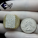 MEN 925 STERLING SILVER ICY LAB DIAMOND BLING GOLD RECTANGLE RING SIZE 7-12*GR147