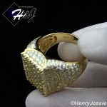 MEN 925 STERLING SILVER ICY LAB DIAMOND BLING GOLD RECTANGLE RING SIZE 7-12*GR147