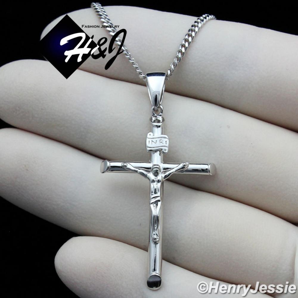 16"-30"MEN WOMEN 925 STERLING SILVER 2MM MIAMI CUBAN CHAIN PLAIN JESUS CROSS PENDANT*SP213
