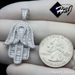 MEN WOMEN 925 STERLING SILVER ICY LAB BAGUETTE DIAMOND SILVER HAMSA HAND CHARM PENDANT*SP278