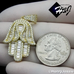 MEN WOMEN 925 STERLING SILVER ICY LAB BAGUETTE DIAMOND GOLD HAMSA HAND CHARM PENDANT*GP278