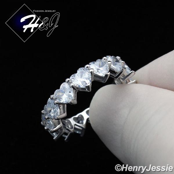WOMEN 925 STERLING SILVER ICY CLEAR CZ HEART SILVER ETERNITY BAND RING SIZE 6-9*SR151