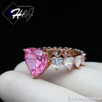 WOMEN 925 STERLING SILVER PINK HEART SHAPED FULL BLING CZ ROSE GOLD ENGAGEMENT RING*RGR149