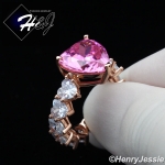 WOMEN 925 STERLING SILVER PINK HEART SHAPED FULL BLING CZ ROSE GOLD ENGAGEMENT RING*RGR149
