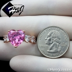 WOMEN 925 STERLING SILVER PINK HEART SHAPED FULL BLING CZ ROSE GOLD ENGAGEMENT RING*RGR149