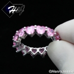 WOMEN 925 STERLING SILVER ICY PINK CZ HEART SILVER ETERNITY BAND RING SIZE 6-9*SR151