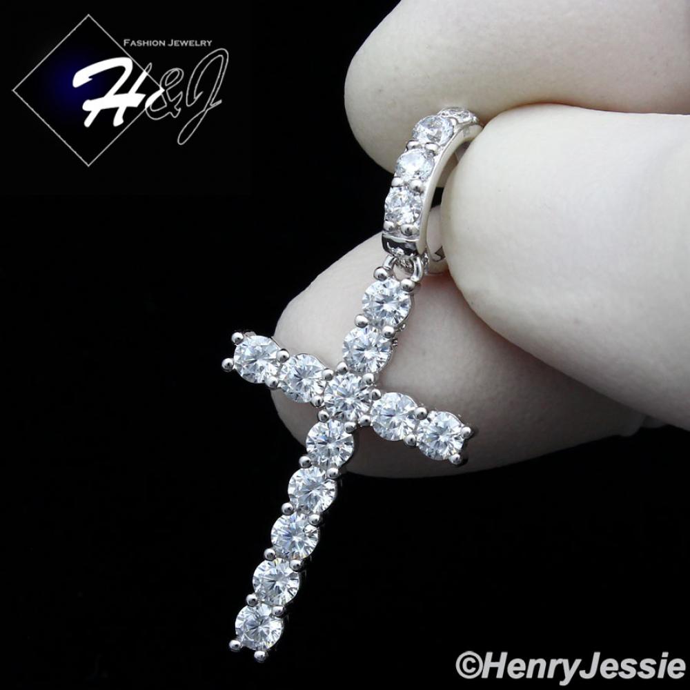 MEN WOMEN 925 STERLING SILVER ICY BLING DIAMOND CROSS CHARM PENDANT*SP276