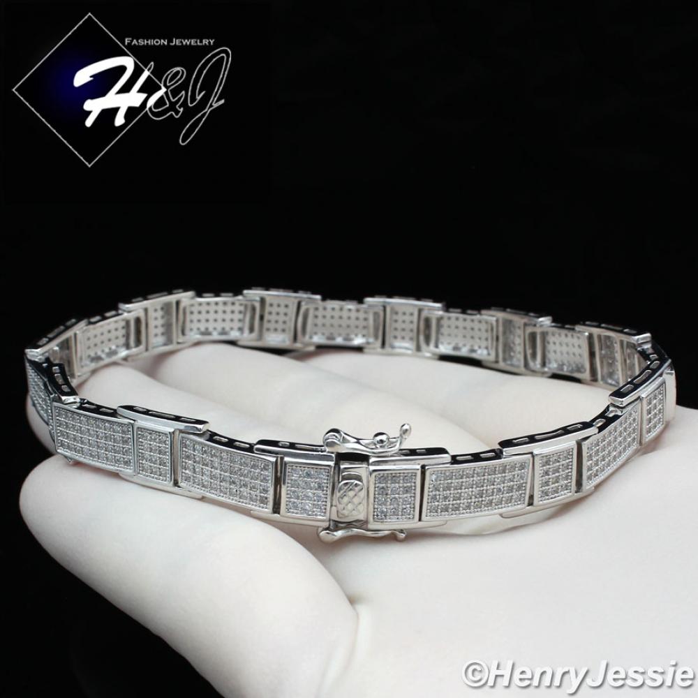8.25"MEN 925 STERLING SILVER 8MM ICY BLING DIAMOND CHAIN LINK BRACELET*SB10