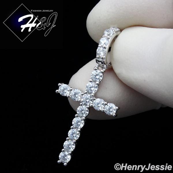 MEN WOMEN 925 STERLING SILVER ICY BLING DIAMOND CROSS CHARM PENDANT*SP276