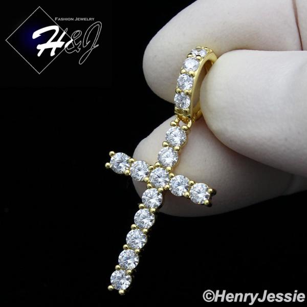 MEN WOMEN 925 STERLING SILVER ICY BLING DIAMOND GOLD CROSS CHARM PENDANT*GP276