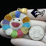 MEN WOMEN Stainless Steel Rainbow Rhinestone Happy Face Flower Pendant*GP126