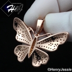 WOMEN 925 STERLING SILVER ICY PINK DIAMOND ROSE GOLD 3D BUTTERFLY CHARM PENDANT*RGP284