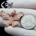 WOMEN 925 STERLING SILVER ICY PINK DIAMOND ROSE GOLD 3D BUTTERFLY CHARM PENDANT*RGP284