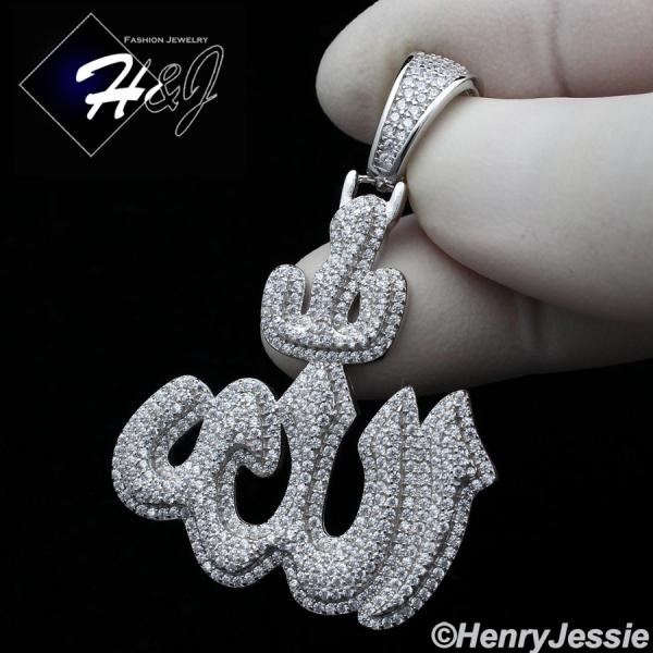 MEN 925 STERLING SILVER ICY BLING DIAMOND 3D MUSLIM ALLAH CHARM PENDANT*SP288