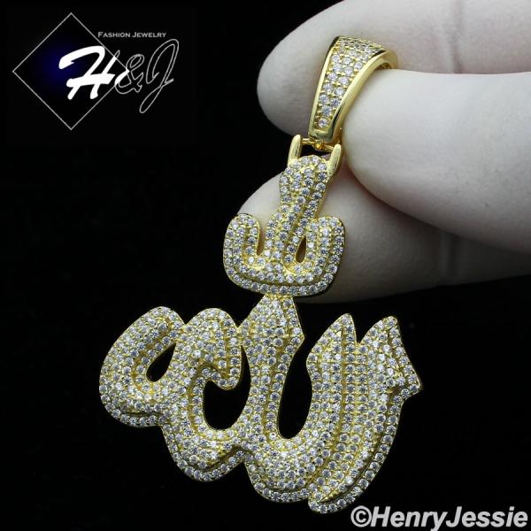 MEN 925 STERLING SILVER ICY BLING DIAMOND 3D GOLD MUSLIM ALLAH CHARM PENDANT*GP288