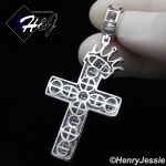 MEN WOMEN 925 STERLING SILVER ICY BAGUETTE DIAMOND SILVER CROWN CROSS CHARM PENDANT*SP287