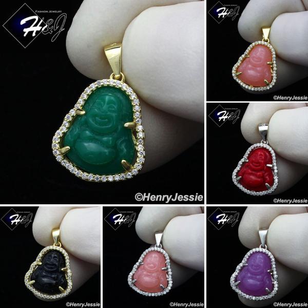 MEN WOMEN 925 STERLING SILVER BLACK ONYX/JADE/RED/PURPLE/PINK GOLD/SILVER BUDDHA PENDANT*SP283
