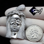 MEN 925 STERLING SILVER ICY LAB DIAMOND SILVER BLING 3D JESUS FACE CHARM PENDANT*SP291