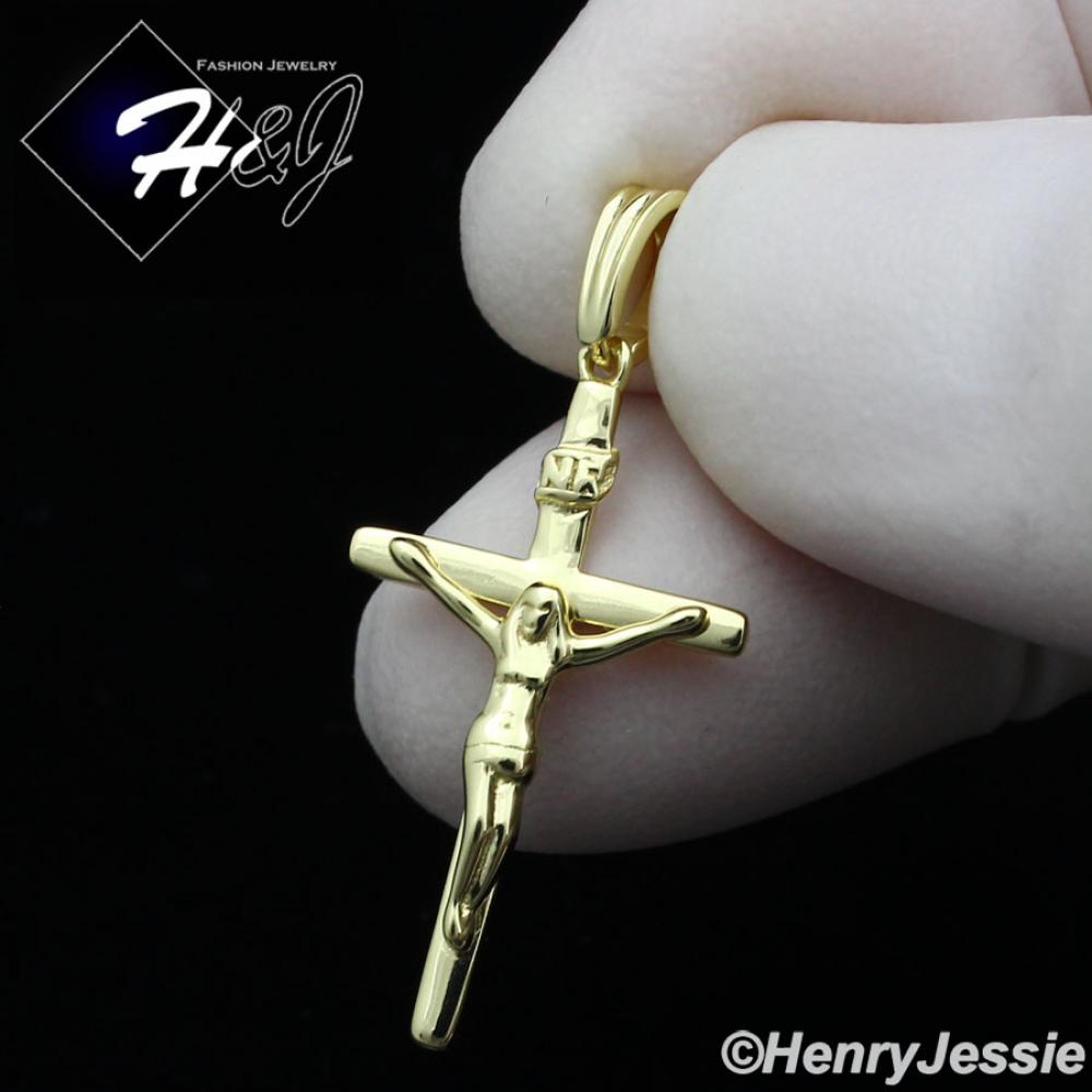 MEN WOMEN 925 STERLING SILVER SMALL GOLD JESUS CHRIST CROSS CRUCIFIX CHARM PENDANT*GP293